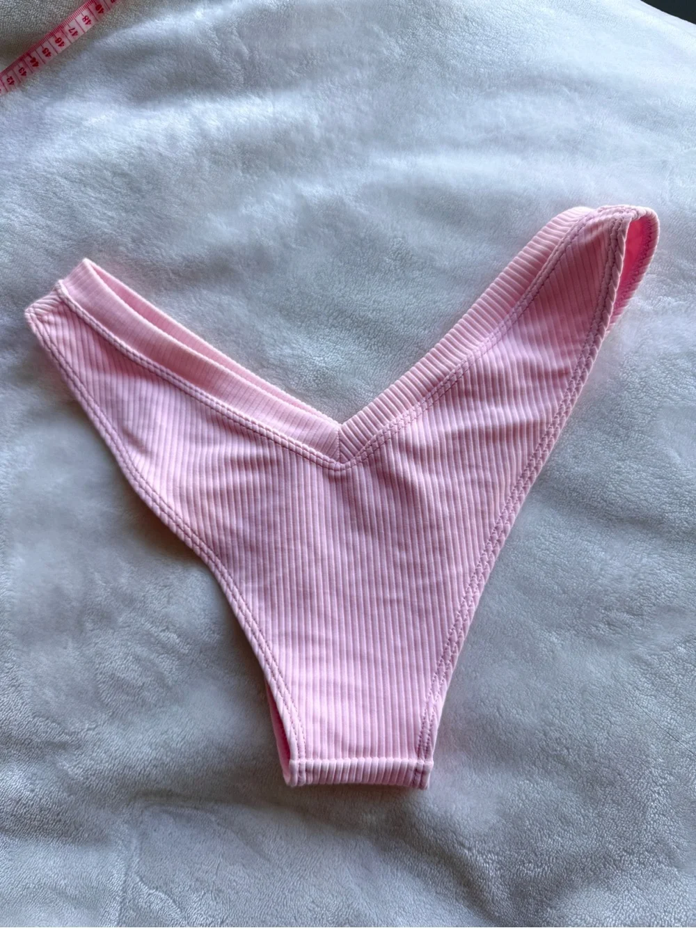 Frankie’s Bikinis Austin Ribbed Cheeky Bikini Bottoms - pink, medium - Picture 7 of 8